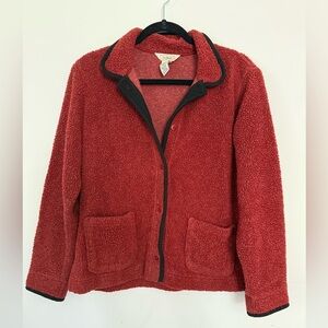 L.L. Bean Sherpa Fleece Jacket Womens Medium Red Cozy Button Front Vintage Coat